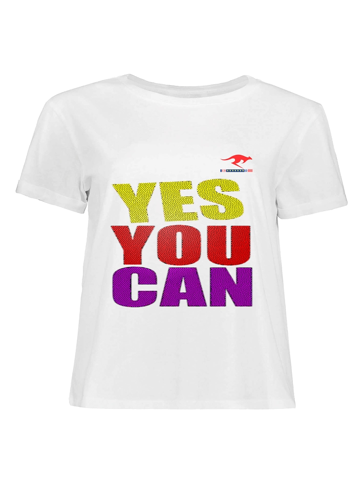 تیشرت زنانه سفید با تایپوگرافی رنگی yes you can